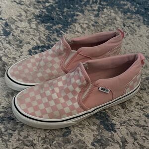 Vans Kids Pink and White Checkered Slip-On Sneakers Size 5